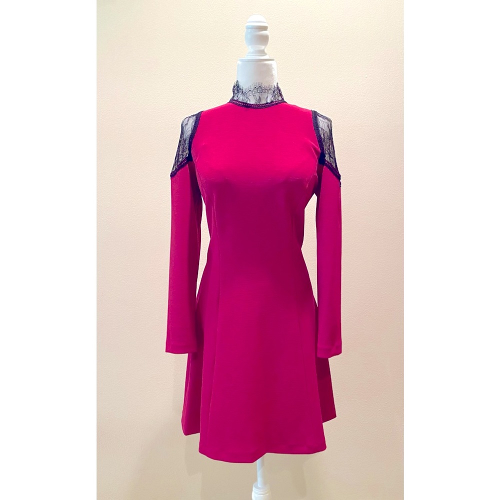 M/L NWOT Nanette Lepore pink fuchsia black lace dress victorian goth steampunk